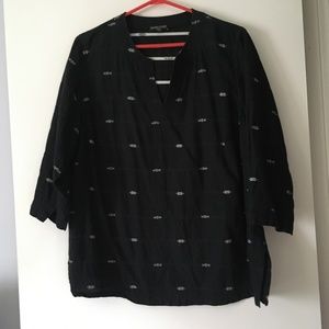 EILEEN FISHER Organic Cotton Black + White Embroidered Blouse 1X